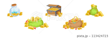 Pirate Treasure and Riches with Gem and Gold Vector Set 113424723