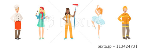Young Man and Woman of Different Profession in Uniform Vector Set 113424731