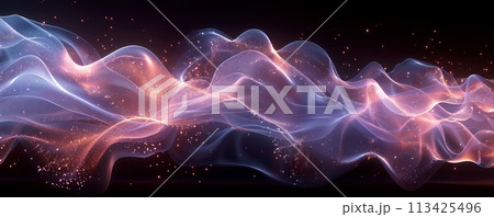Illustration of lavender color data waves on dark background. Big data wave concept. 113425496