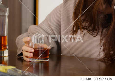 深酒で酔い潰れる女性 深酒で酔い潰れる女性 113425519