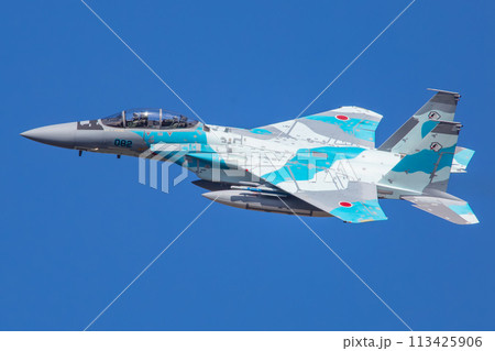 青空を飛行するF-15戦闘機（アグレッサー） 113425906