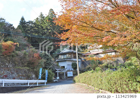 福岡県朝倉郡東峰村の岩屋神社参道入口と鳥居 福岡県朝倉郡東峰村の岩屋神社参道入口と鳥居 113425969