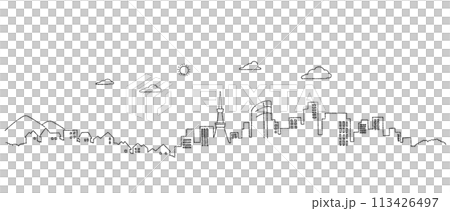 線画による街の風景　都市の背景素材 113426497