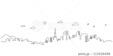 線画による街の風景 都市の背景素材 線画による街の風景 都市の背景素材 113426498