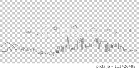 線画による街の風景 都市の背景素材 線画による街の風景 都市の背景素材 113426498