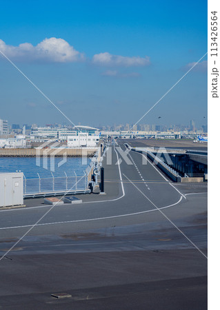 空港　飛行機　羽田空港　エンジン　午前　明るい　管制塔　ターミナル　D滑走路 113426564