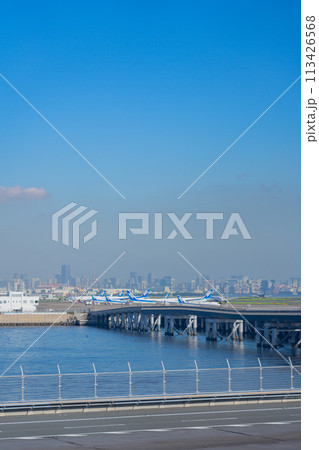 空港　飛行機　羽田空港　エンジン　午前　明るい　管制塔　ターミナル　D滑走路 113426568