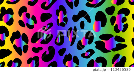 Rainbow leopard seamless pattern. Animalistic bright print. Neon vector background. 113426589