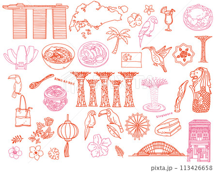シンガポールの手書きイラスト(東南アジア、旅行、文化、観光) シンガポールの手書きイラスト(東南アジア、旅行、文化、観光) 113426658