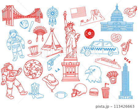 アメリカの手書きイラスト(ハリウッド、旅行、文化、観光) アメリカの手書きイラスト(ハリウッド、旅行、文化、観光) 113426663