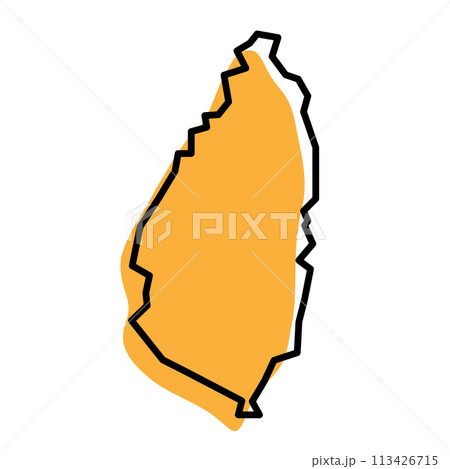 Saint Lucia country simplified map. Orange silhouette with thick black sharp contour outline isolated on white background. Simple vector icon 113426715