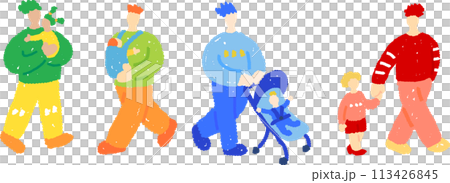 Colorful flat illustration set of father raising children 113426845
