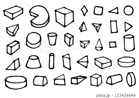 手描きのアウトライン立方体ベクターイラストセット 手描きのアウトライン立方体ベクターイラストセット 113426849