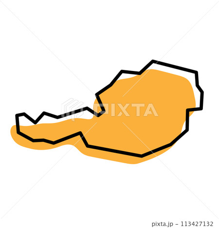 Austria country simplified map. Orange silhouette with thick black sharp contour outline isolated on white background. Simple vector icon 113427132