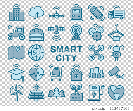智慧城市彩色線圖示集 113427165