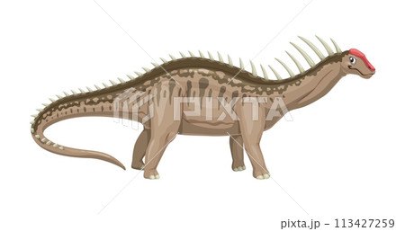 Cartoon dicraeosaurus dinosaur character. Isolated vector herbivorous, late jurassic dino characterized by a short neck with distinctive spiked vertebrae, stout body, and relatively small head Cartoon dicraeosaurus dinosaur character. Isolated vector herbivorous, late jurassic dino characterized by a short neck with distinctive spiked vertebrae, stout body, and relatively small head 113427259