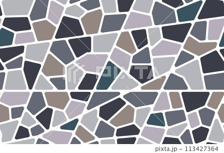 Mosaic stone tile floor seamless pattern background or terrazzo pavement, vector texture. Ceramic mosaic pattern of abstract broken rock stones or marble bricks and granite pieces for floor tile 113427364