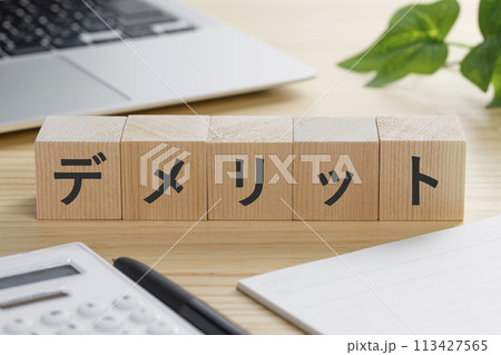 デメリットと書かれた積み木のブロック デメリットと書かれた積み木のブロック 113427565