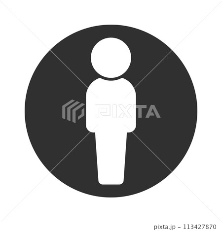 黒い丸に立っている人物のピクトグラム - ベーシックな人型のアイコン 黒い丸に立っている人物のピクトグラム - ベーシックな人型のアイコン 113427870