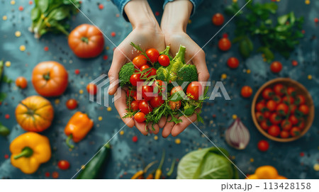 Person Holding a Bunch of Vegetables 113428158