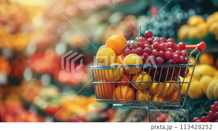 Abundance of Fruits in a Shopping Cart 113428252