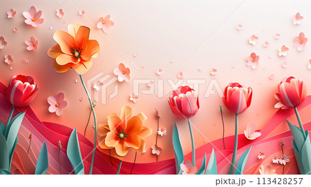 Painting of Flowers and Butterflies on a Wall 113428257