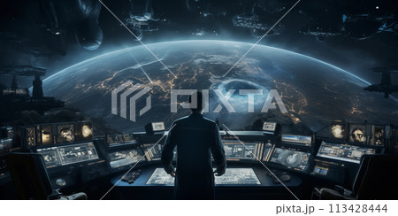 People managing flight in control center 113428444