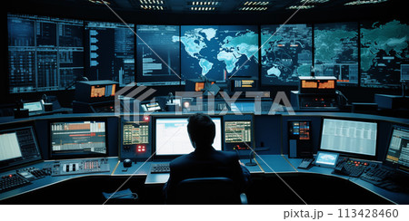 People managing flight in control center 113428460