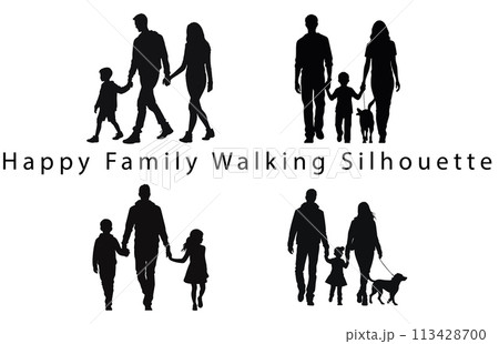 Happy family Walking silhouette set, Happy young family holding hands vector set Happy family Walking silhouette set, Happy young family holding hands vector set 113428700