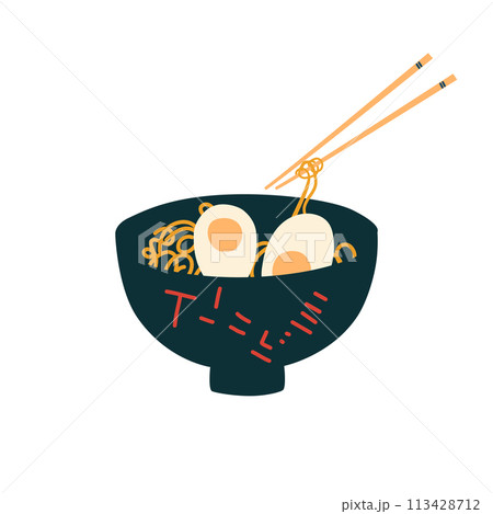 Illustration of ramen. Japanese food. Oriental noodles. 113428712