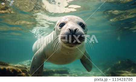 Sea otters frolic in the depths of the ocean.AI...のイラスト素材 [113428780 ...