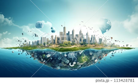 Beautiful graphic depicts pollution in major world cities.AI Generated 113428781