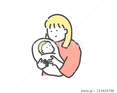 ママと抱っこされる赤ちゃんのイラスト ママと抱っこされる赤ちゃんのイラスト 113428798