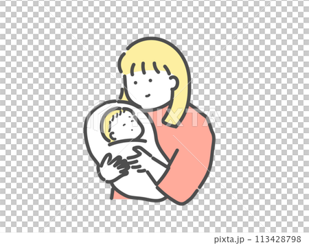 ママと抱っこされる赤ちゃんのイラスト ママと抱っこされる赤ちゃんのイラスト 113428798