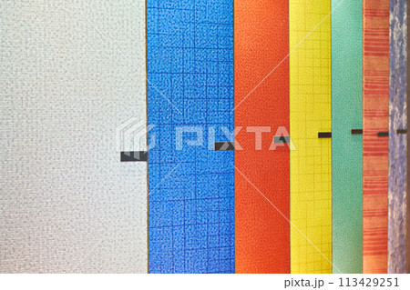 Samples of paint at hardware store 113429251