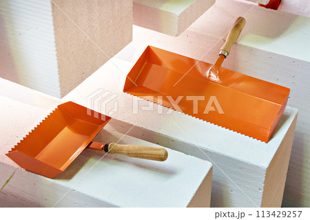 Building tools and foam concrete blocks 113429257