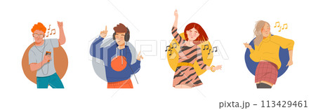 People Character Dance to Music Enjoy Audio Track Vector Set People Character Dance to Music Enjoy Audio Track Vector Set 113429461