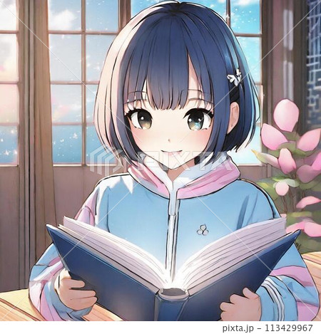 本を読む女の子のイラスト素材 [113429967] - PIXTA