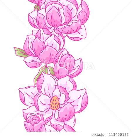 Pattern with magnolia flowers. Beautiful decorative plants. 113430185