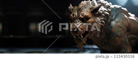 Chimera mythological lion, creature from legends. AI generated. Header banner mockup with space. Chimera mythological lion, creature from legends. AI generated. Header banner mockup with space. 113430316