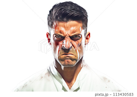 Angry, irritated male doctor professional in white coats with stethoscopes, white background isolate. Angry, irritated male doctor professional in white coats with stethoscopes, white background isolate. 113430583