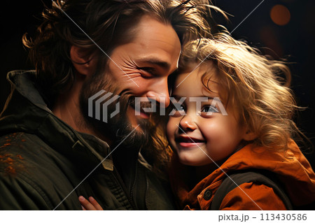 A loving cheerful father is playing and teaching his child. Family happiness, traditional values. A loving cheerful father is playing and teaching his child. Family happiness, traditional values. 113430586