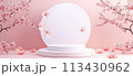 white round podium with cherry blossom background 113430962