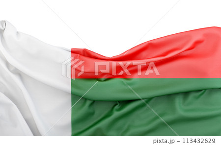 Flag of Madagascar isolated on white background with copy space above. 3D rendering 113432629