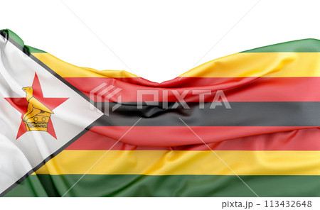 Flag of Zimbabwe isolated on white background with copy space above. 3D rendering Flag of Zimbabwe isolated on white background with copy space above. 3D rendering 113432648