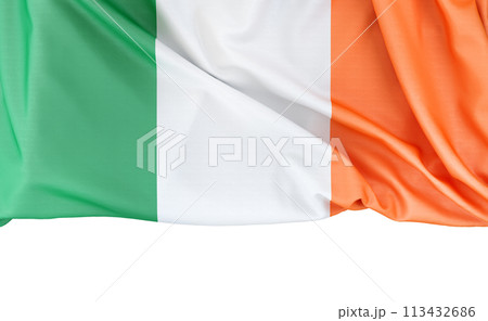Flag of Republic of Ireland isolated on white background with copy space below. 3D rendering 113432686