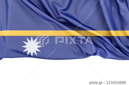 Flag of Nauru isolated on white background with copy space below. 3D rendering Flag of Nauru isolated on white background with copy space below. 3D rendering 113432699