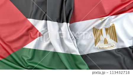 Flags of Palestine and Egypt. 3D Rendering 113432718
