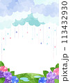 梅雨、背景、イラスト、雨、あじさい、明るい、縦型、水彩 113432930