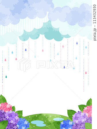 梅雨、背景、イラスト、雨、あじさい、明るい、縦型、水彩 梅雨、背景、イラスト、雨、あじさい、明るい、縦型、水彩 113432930